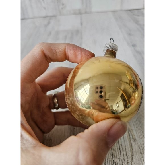 Vintage Austria yellow reflector ball vintage ornament polka dot glitter silver - Picture 5 of 9